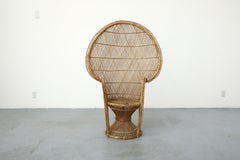 Mid-Century Woven Rattan Peacock High Back Lounge Chair with Armrests