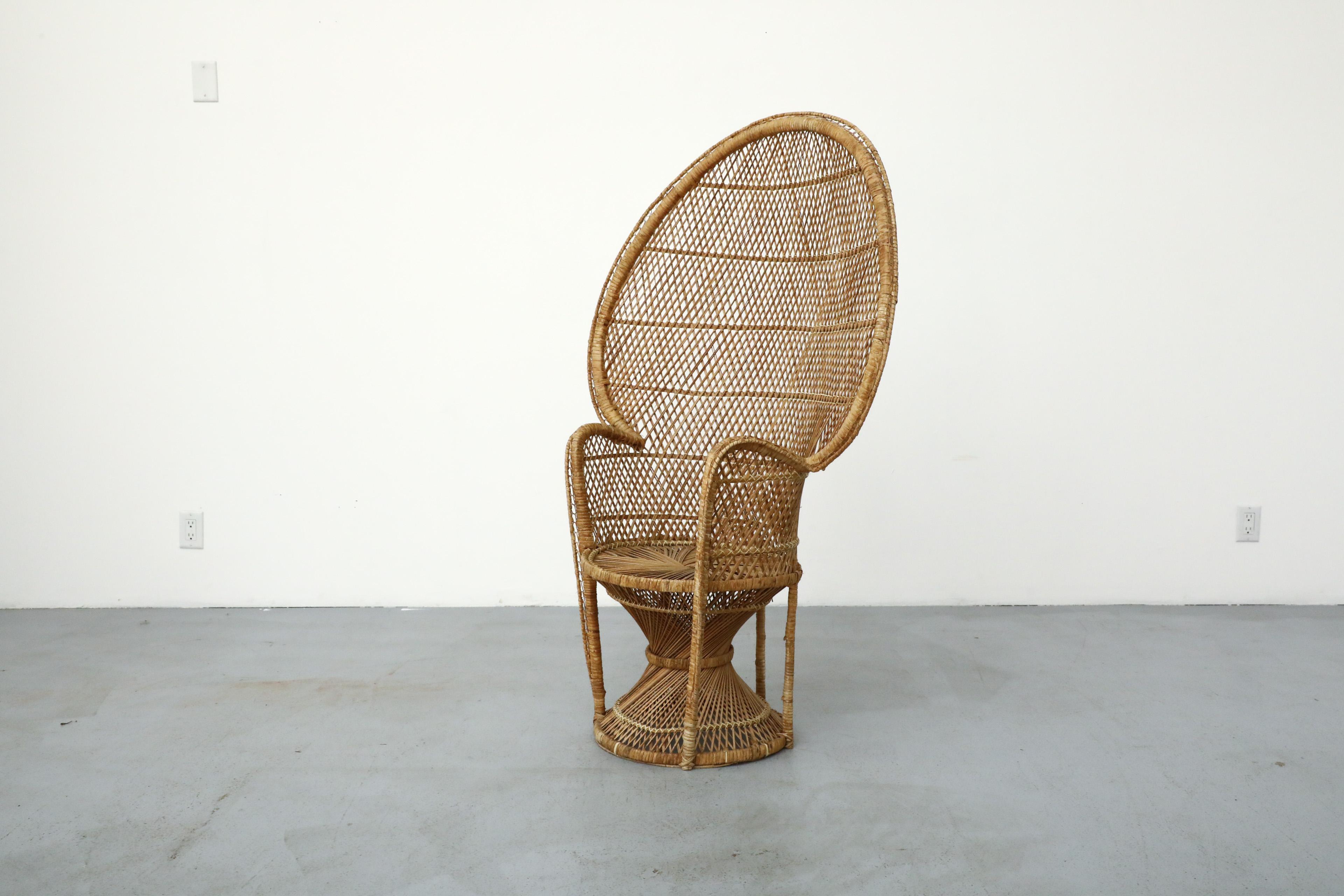 Mid-Century Modern Mid-Century Woven Rattan Peacock High Back Lounge Chair with Armrests For Sale