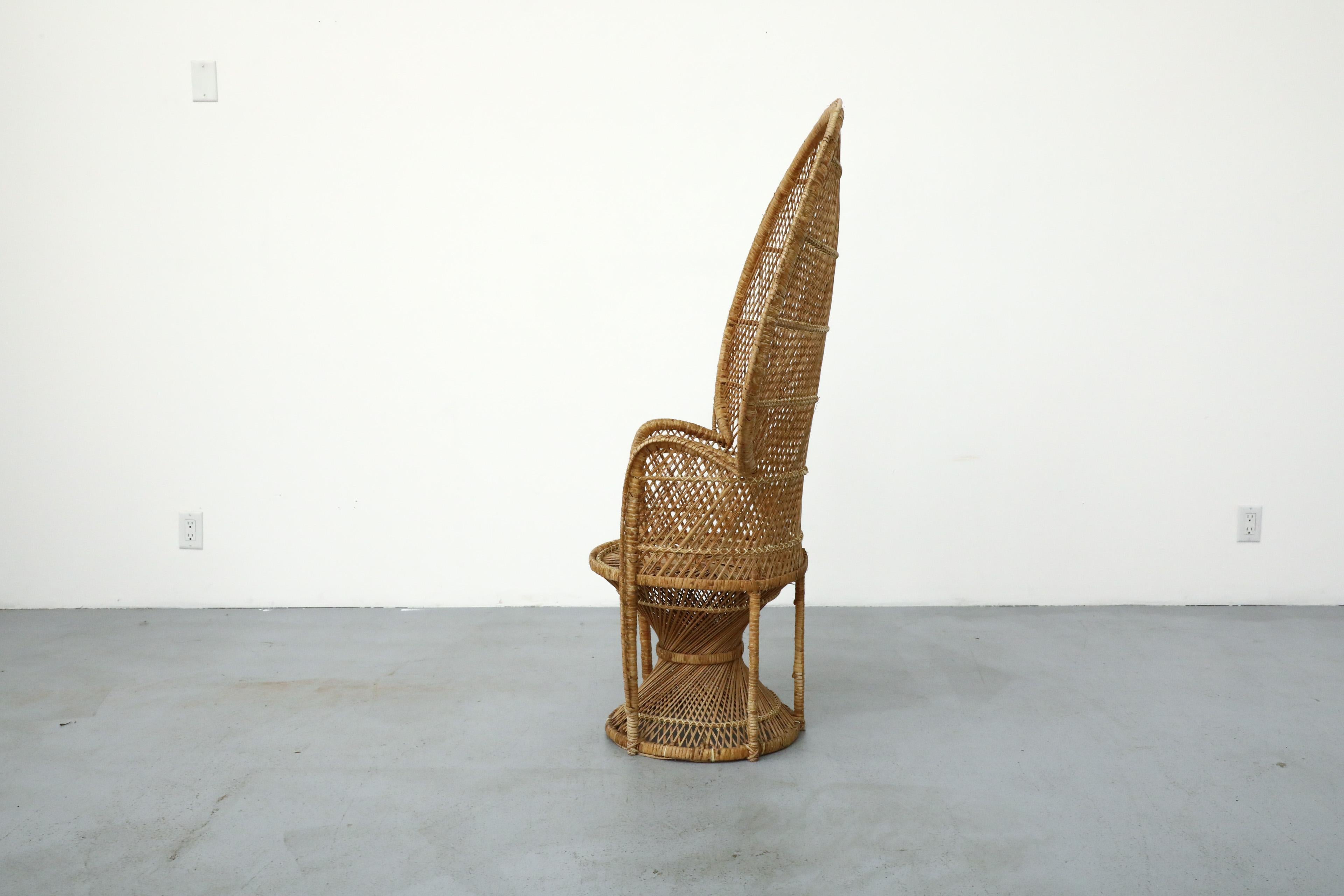 Dutch Mid-Century Woven Rattan Peacock High Back Lounge Chair with Armrests For Sale