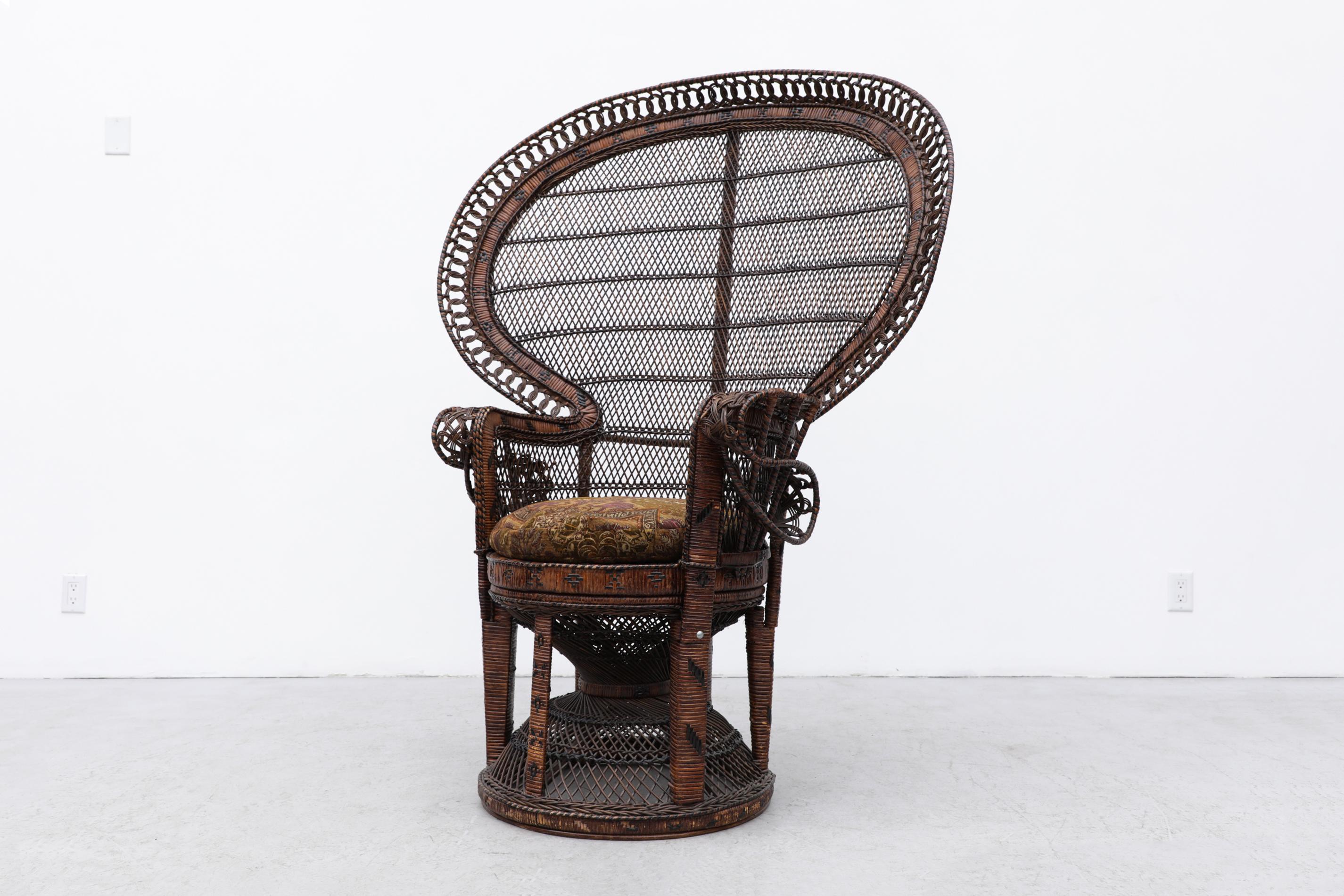Hand-Woven Mid-Century Emmanuelle Wicker Peacock Chair