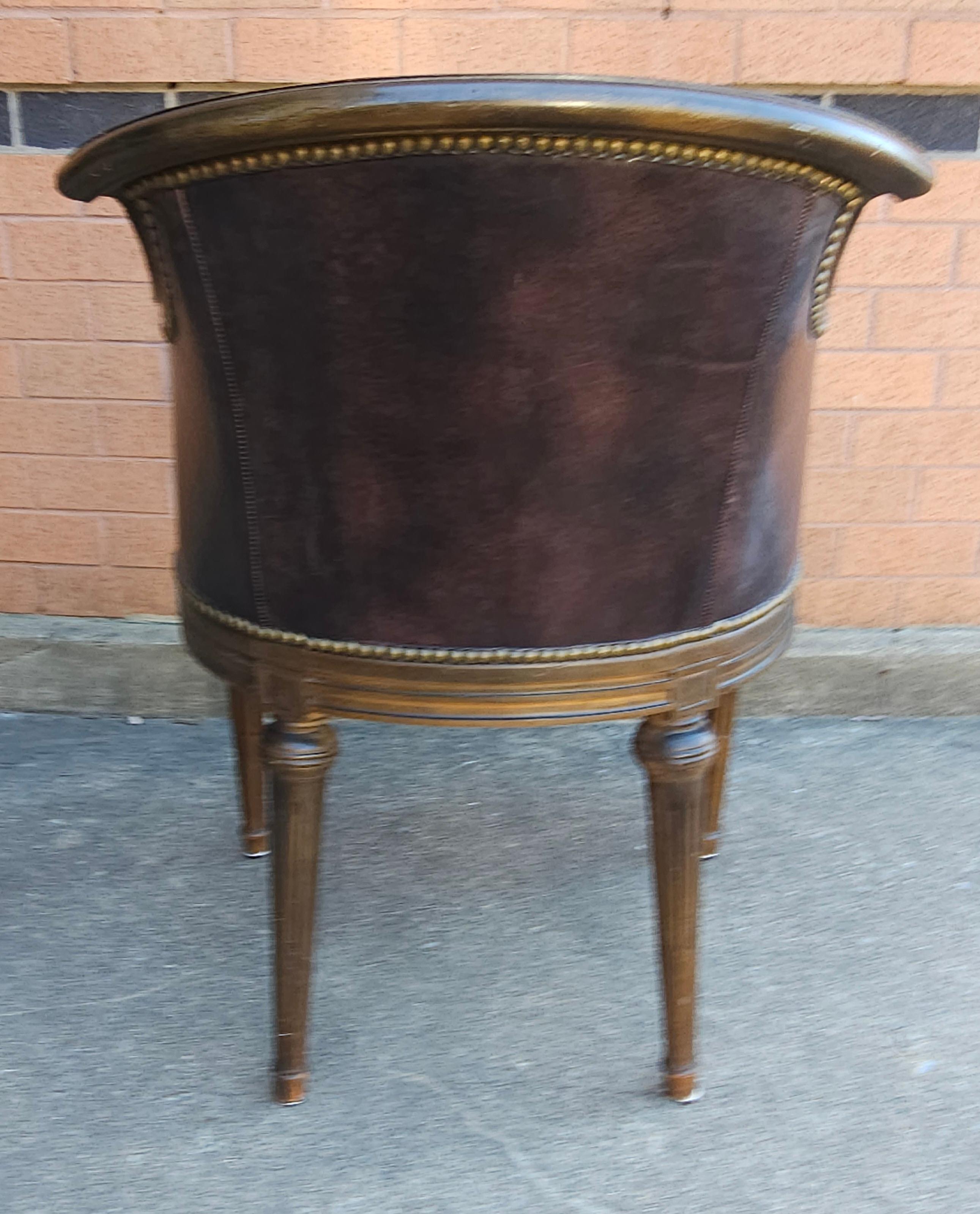 Mid Century Empire Leather Upholstered and Nailhead Studded Mahogany Arm Chair For Sale 1