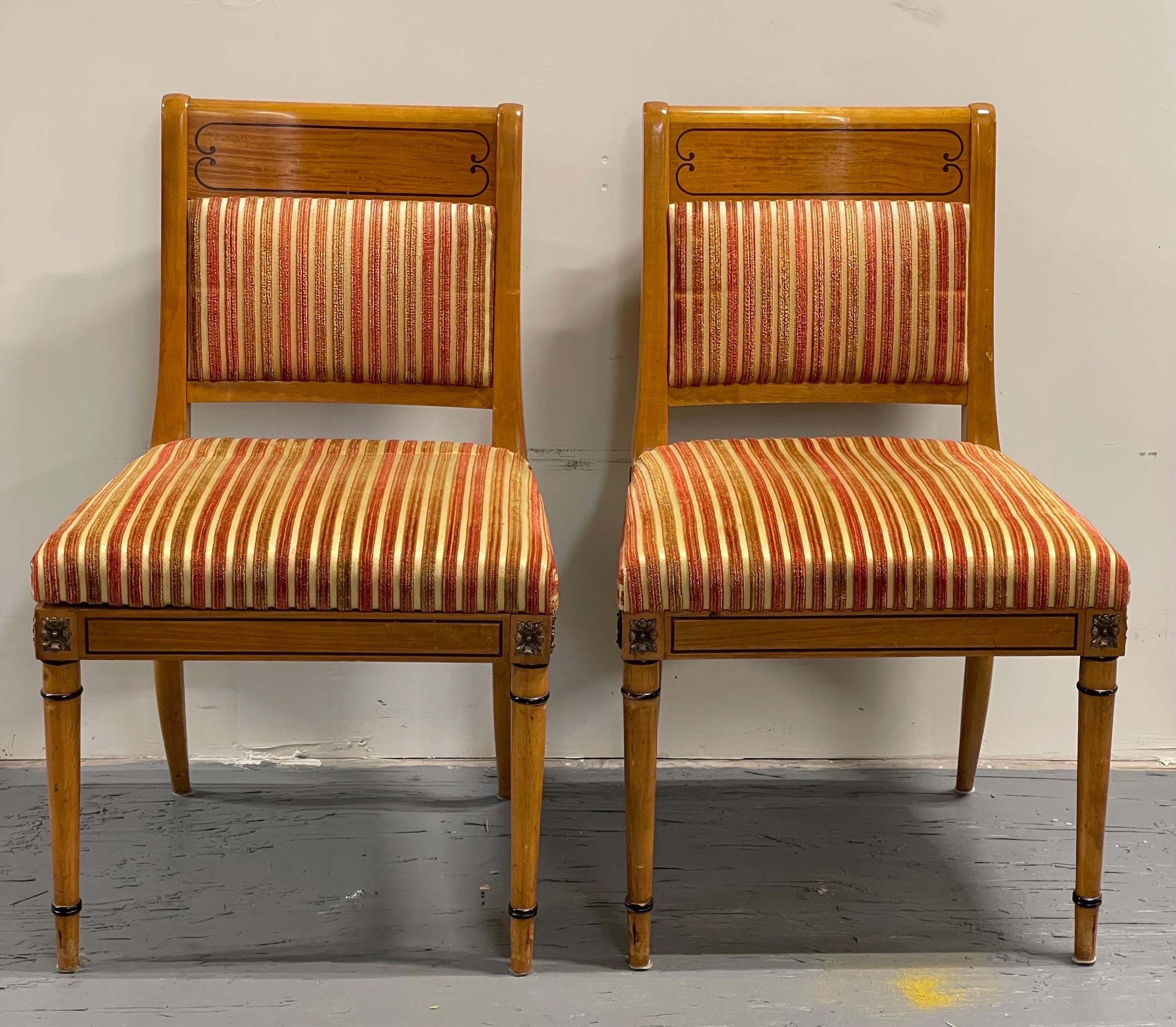 Mid Century Empire Regency Neo-Classical Chairs Biedermeier Style, a Pair In Good Condition For Sale In W Allenhurst, NJ
