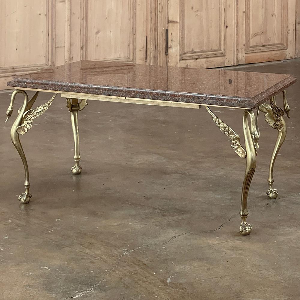 French Midcentury Empire Style Brass & Granite Coffee Table For Sale