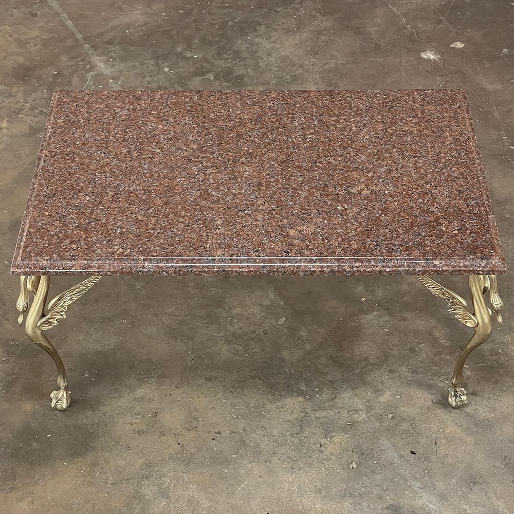 Hand-Crafted Midcentury Empire Style Brass & Granite Coffee Table For Sale