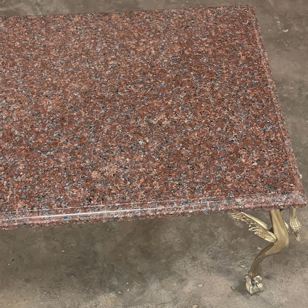 20th Century Midcentury Empire Style Brass & Granite Coffee Table For Sale