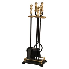 Mid-Century Empire Style Bronze and Iron Fireplace Four-Piece Tool Set on Stand