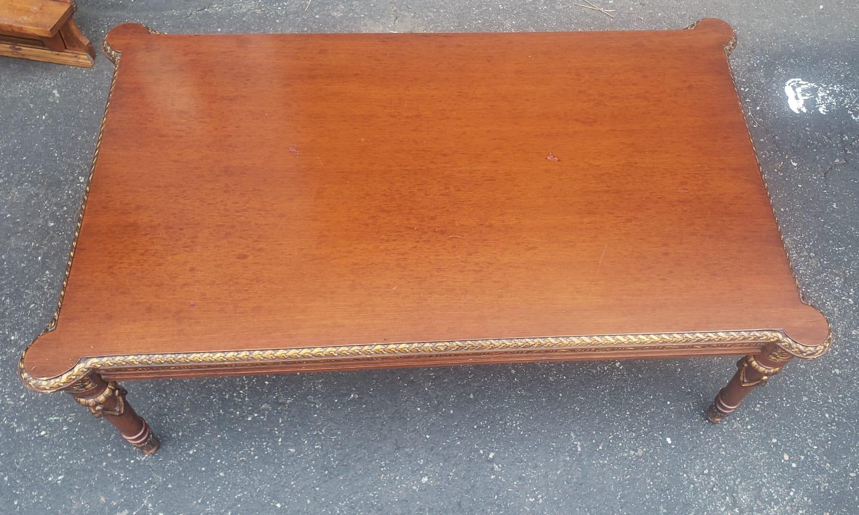 American Mid-Century Empire Style Pacel Gilt and Mahogany Coffee Table For Sale