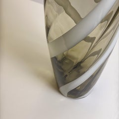 Mid-Century Empoli Floor Vase in Smoked and White Striped Glass, Italy, 1960s