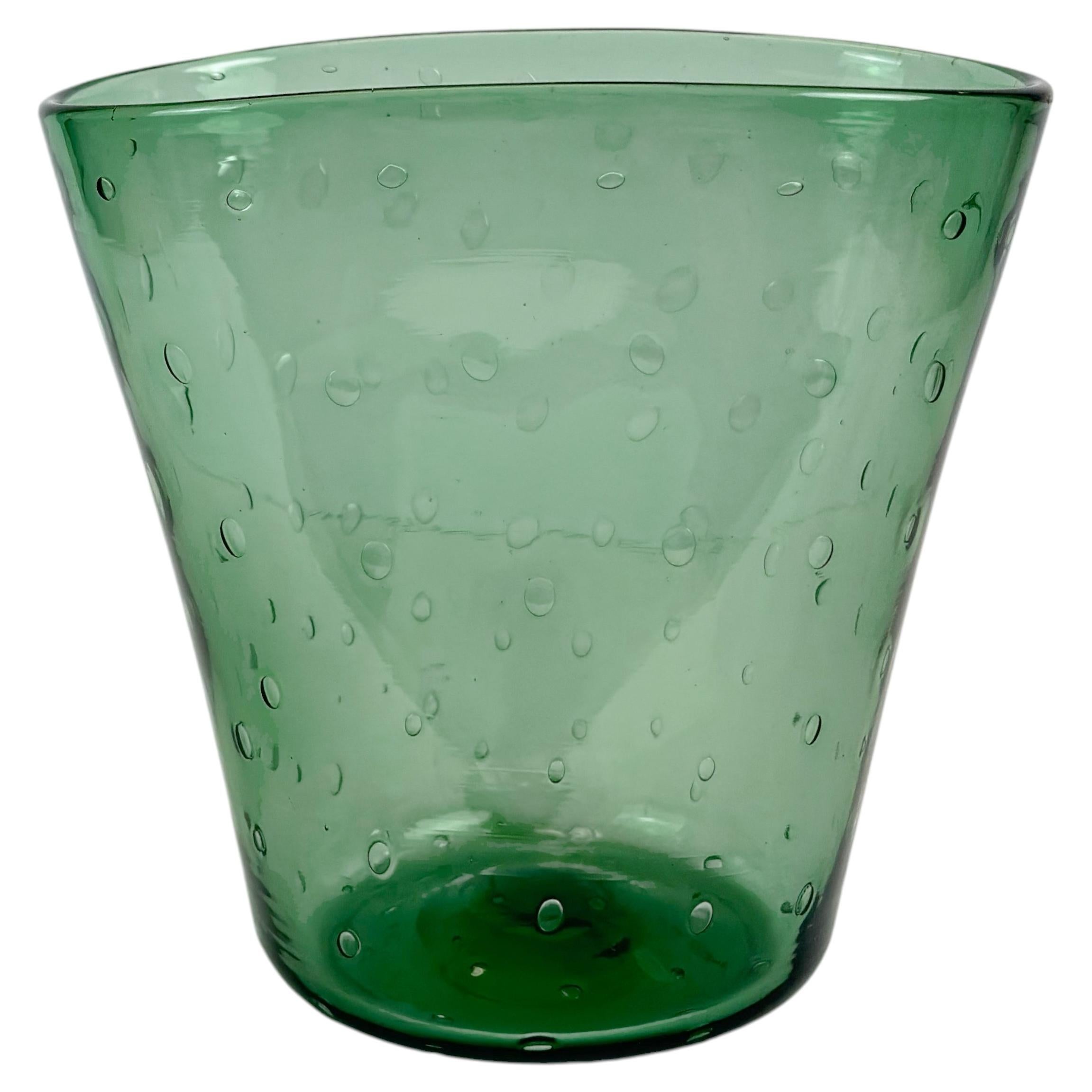 Mid-Century Empoli Green Bullicante Blown Glass Vase, Italy, 1950s