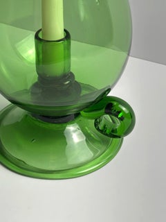 Mid-Century Empoli Green Glass Hurricane Lamp, Italy, 1960s