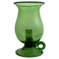 Mid-Century Empoli Green Glass Hurricane Lamp, Italy, 1960s