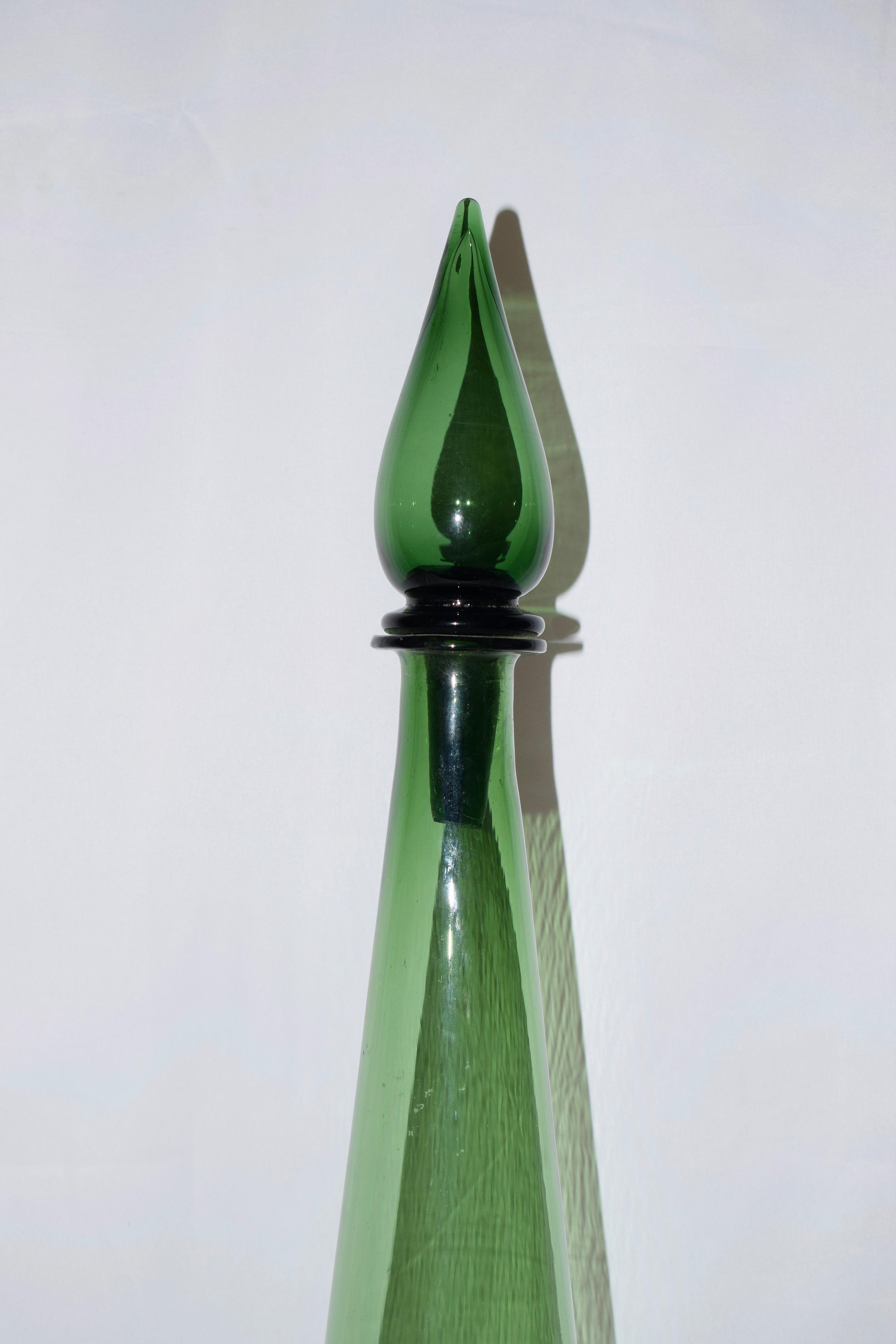 Mid-Century Modern Mid-Century Empoli Italian Green Genie Glass Bottle Decanter