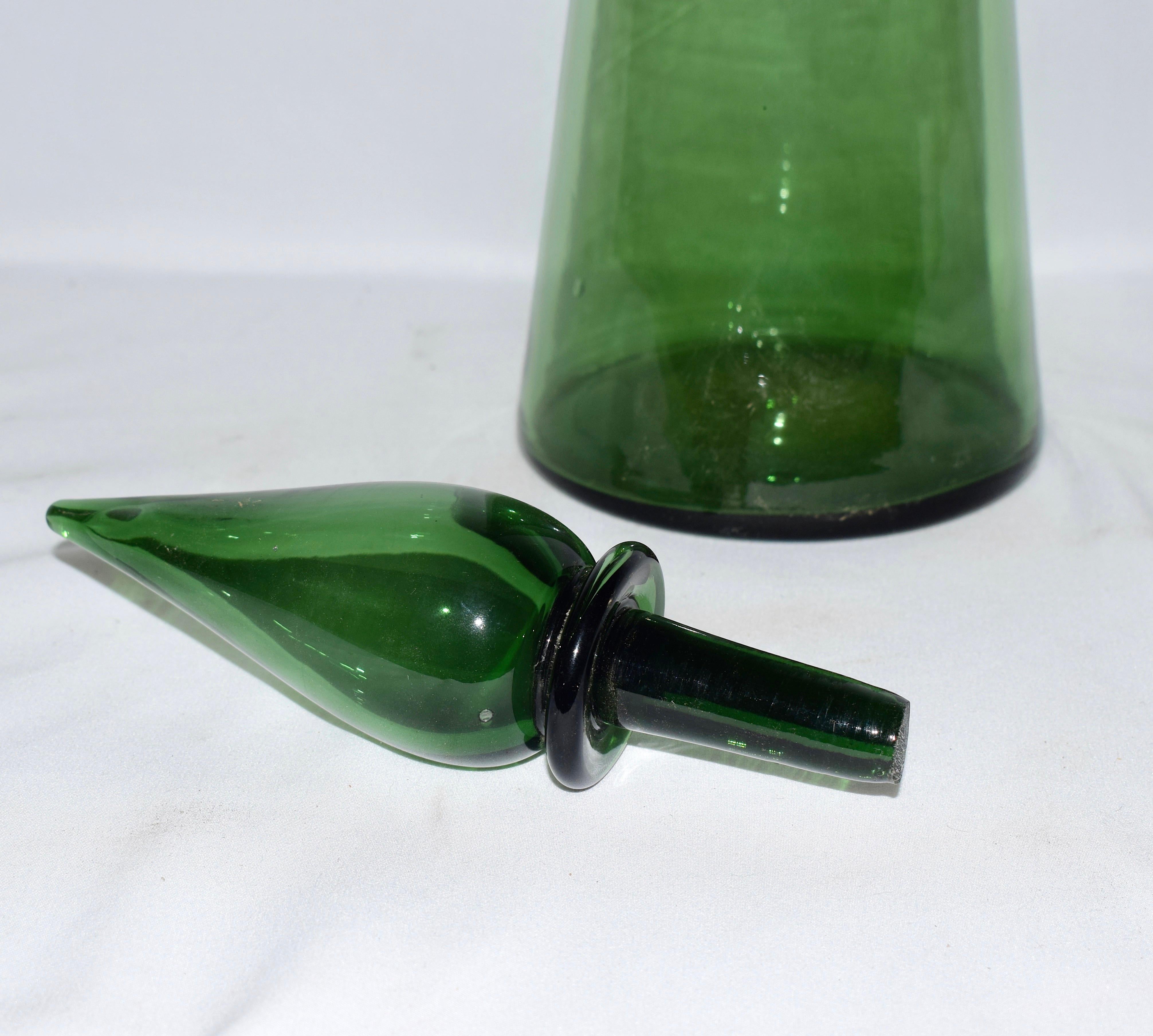 20th Century Mid-Century Empoli Italian Green Genie Glass Bottle Decanter