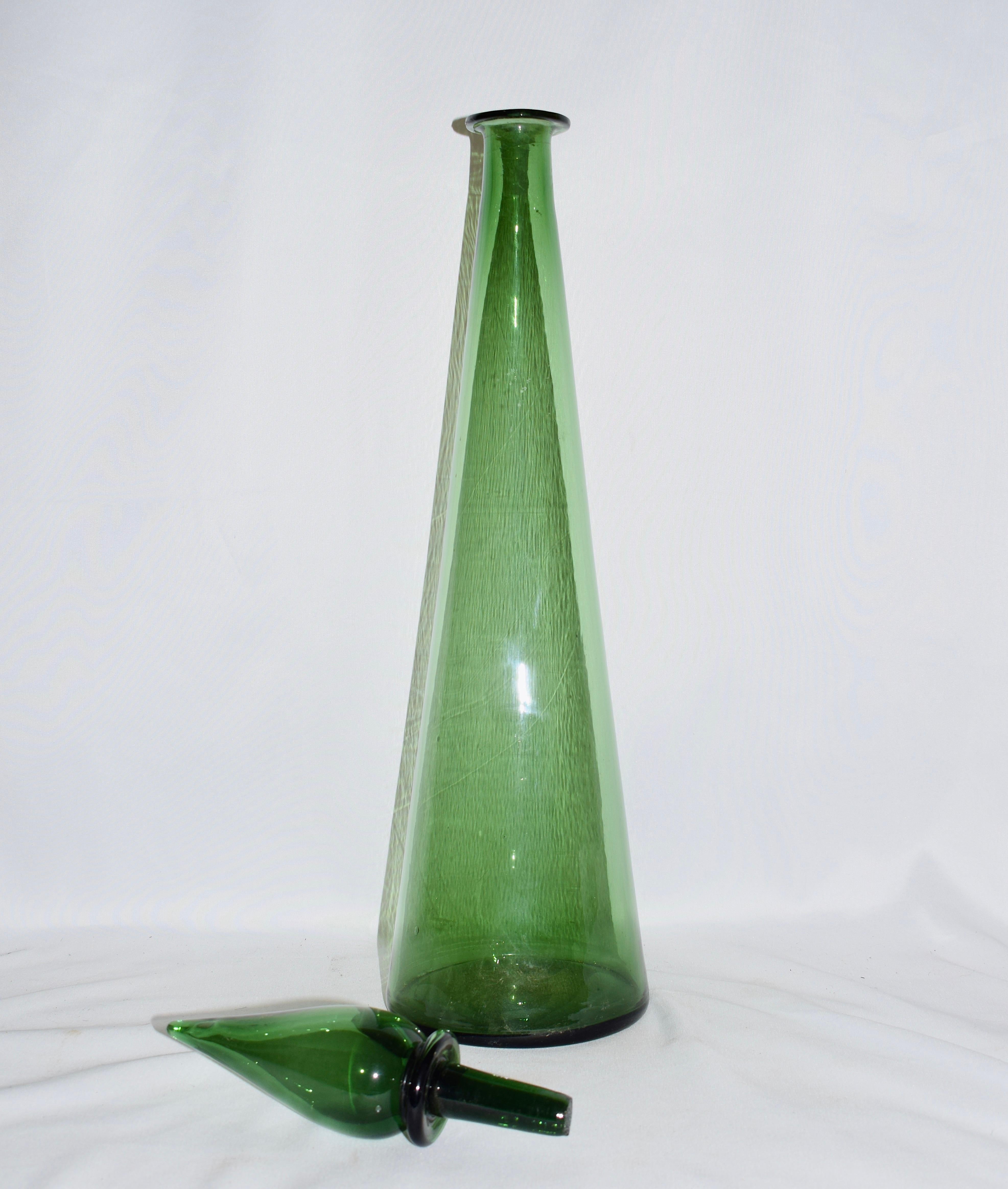 Mid-Century Empoli Italian Green Genie Glass Bottle Decanter 1