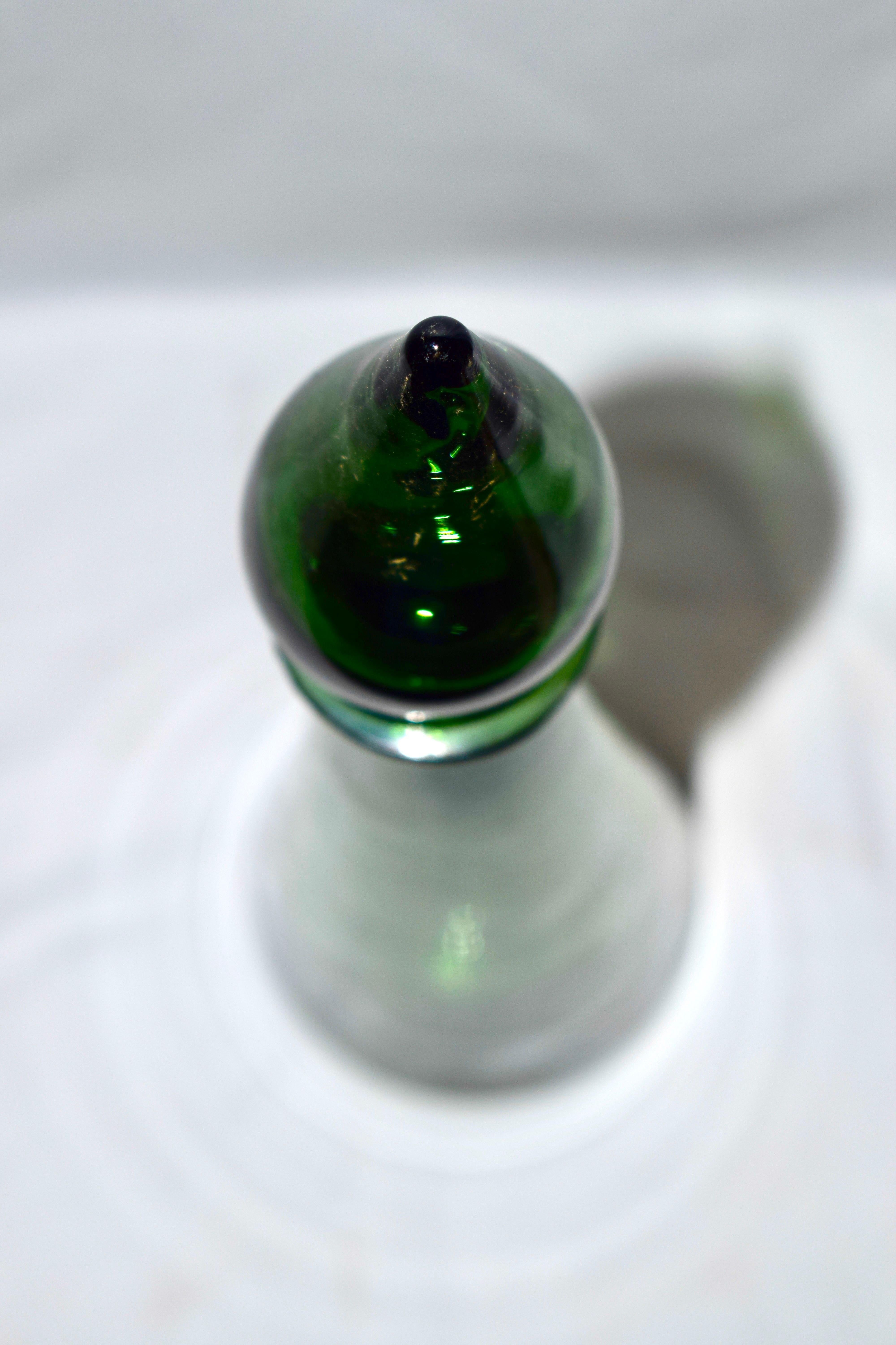 Mid-Century Empoli Italian Green Genie Glass Bottle Decanter 2