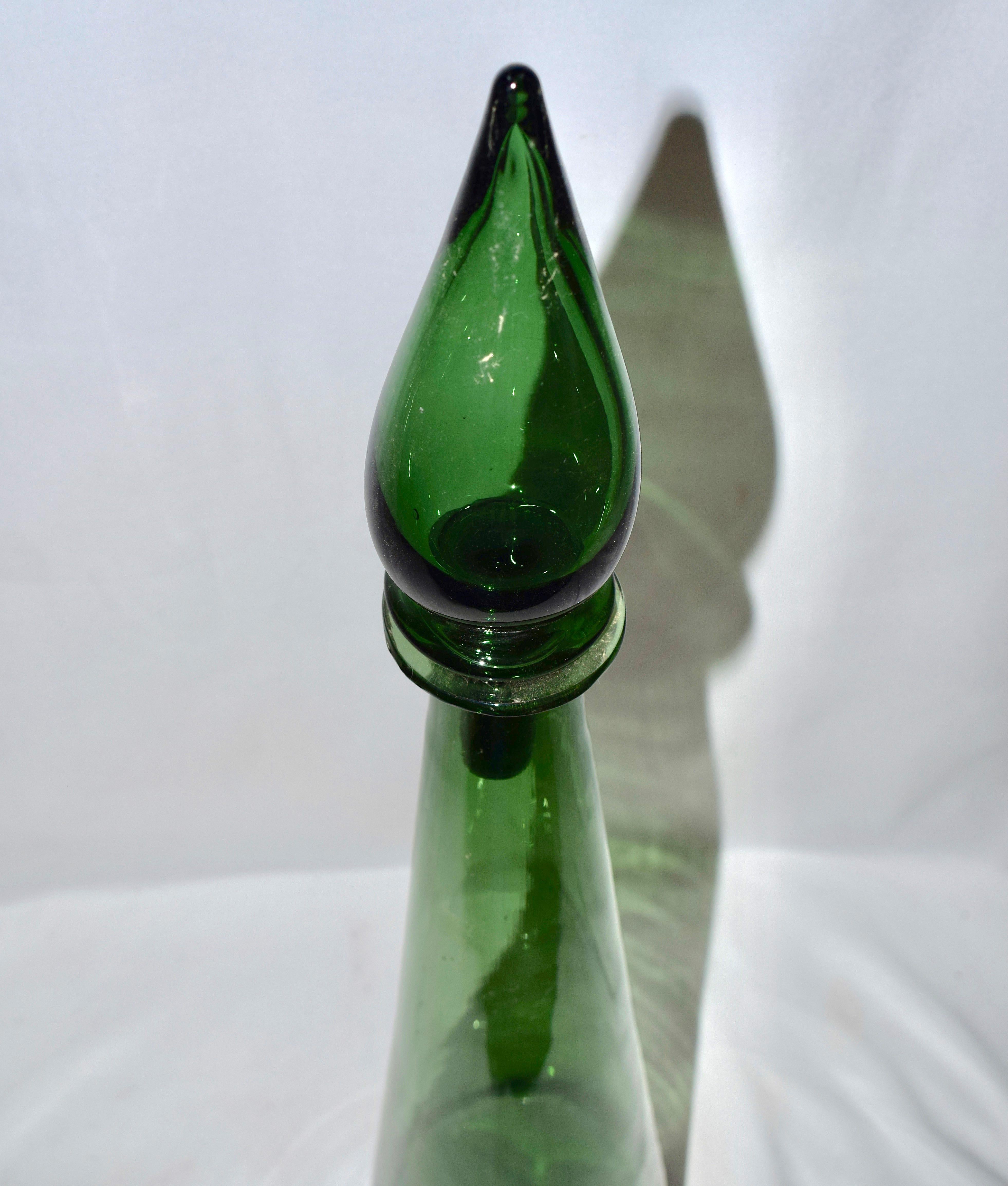 Mid-Century Empoli Italian Green Genie Glass Bottle Decanter 3
