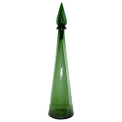 Mid-Century Empoli Italian Green Genie Glass Bottle Decanter