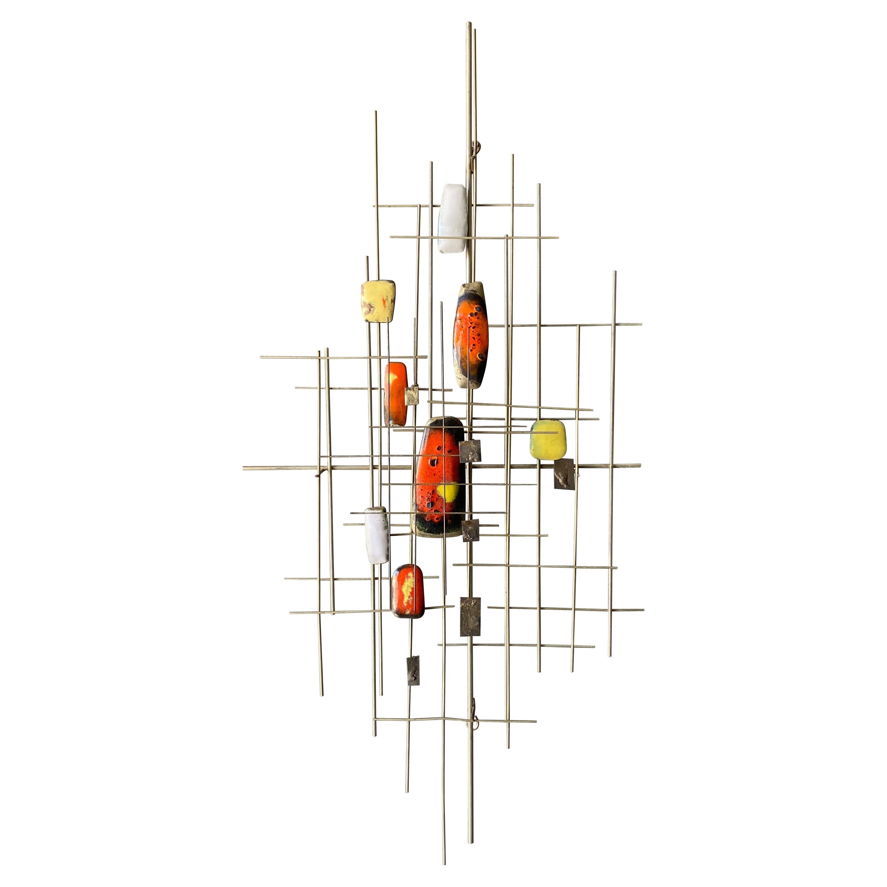 Mid Century Enamel and Steel Wall Hanging Sculpture