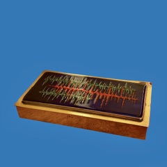 Mid century colourful hinged box, enamel on brass