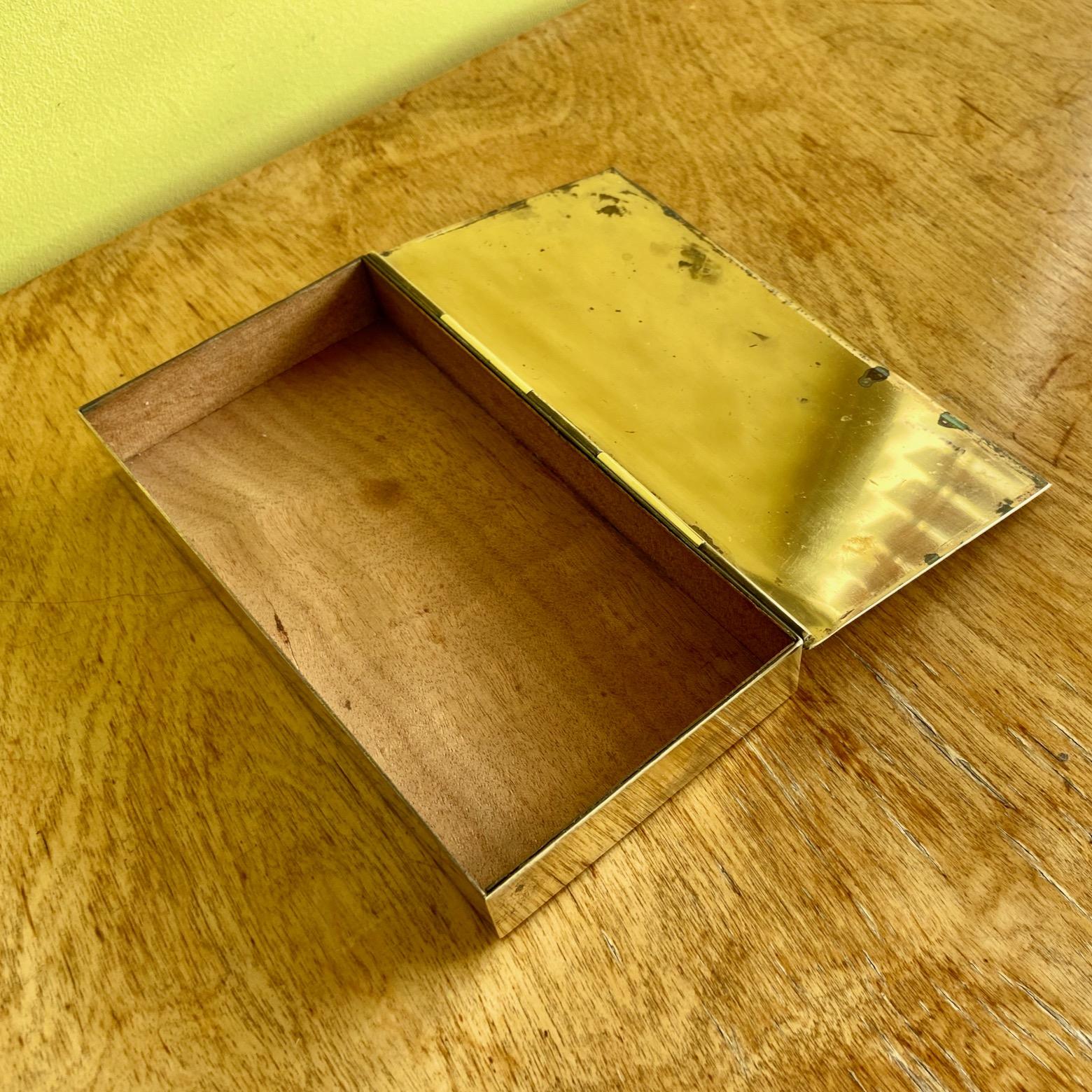 Brass Mid century enamel brass box For Sale