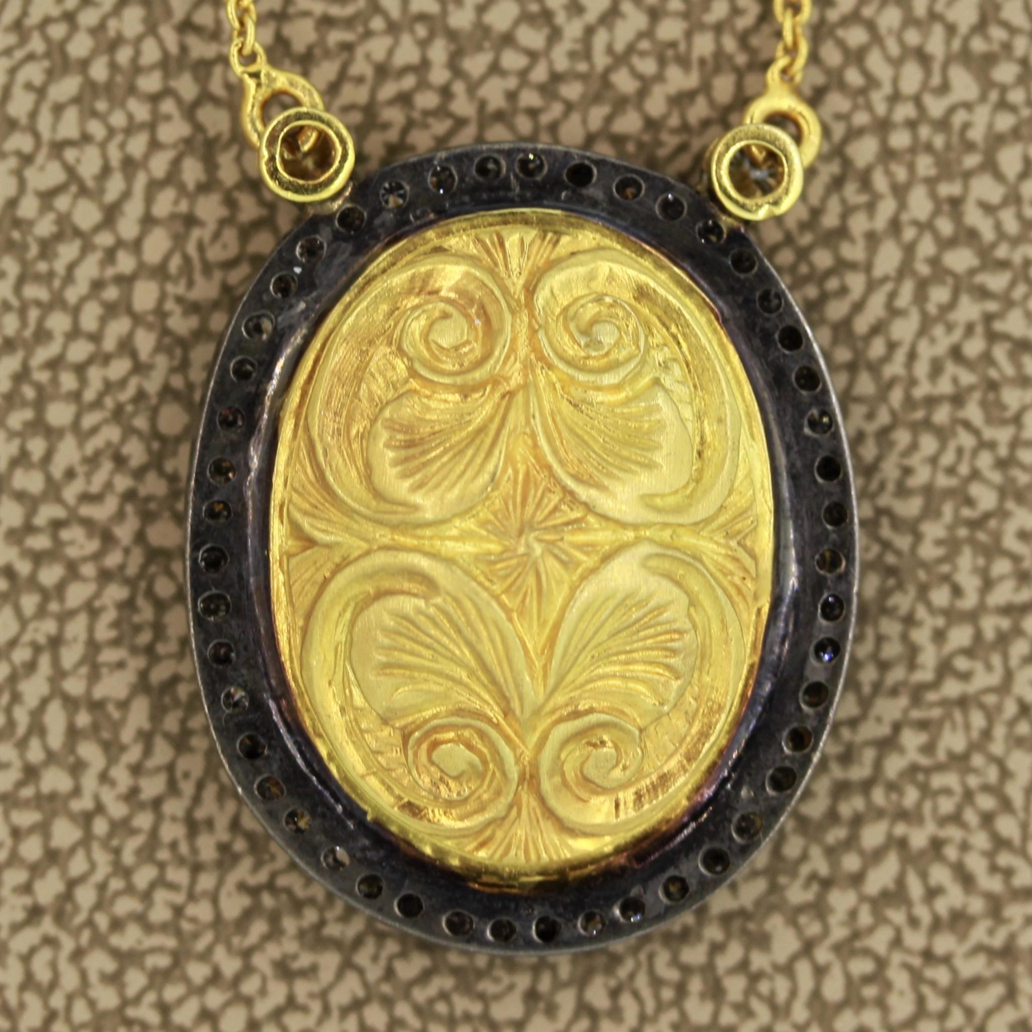 Goldhalskette mit Emaille-Porträt-Diamant, Mid-century im Angebot 1