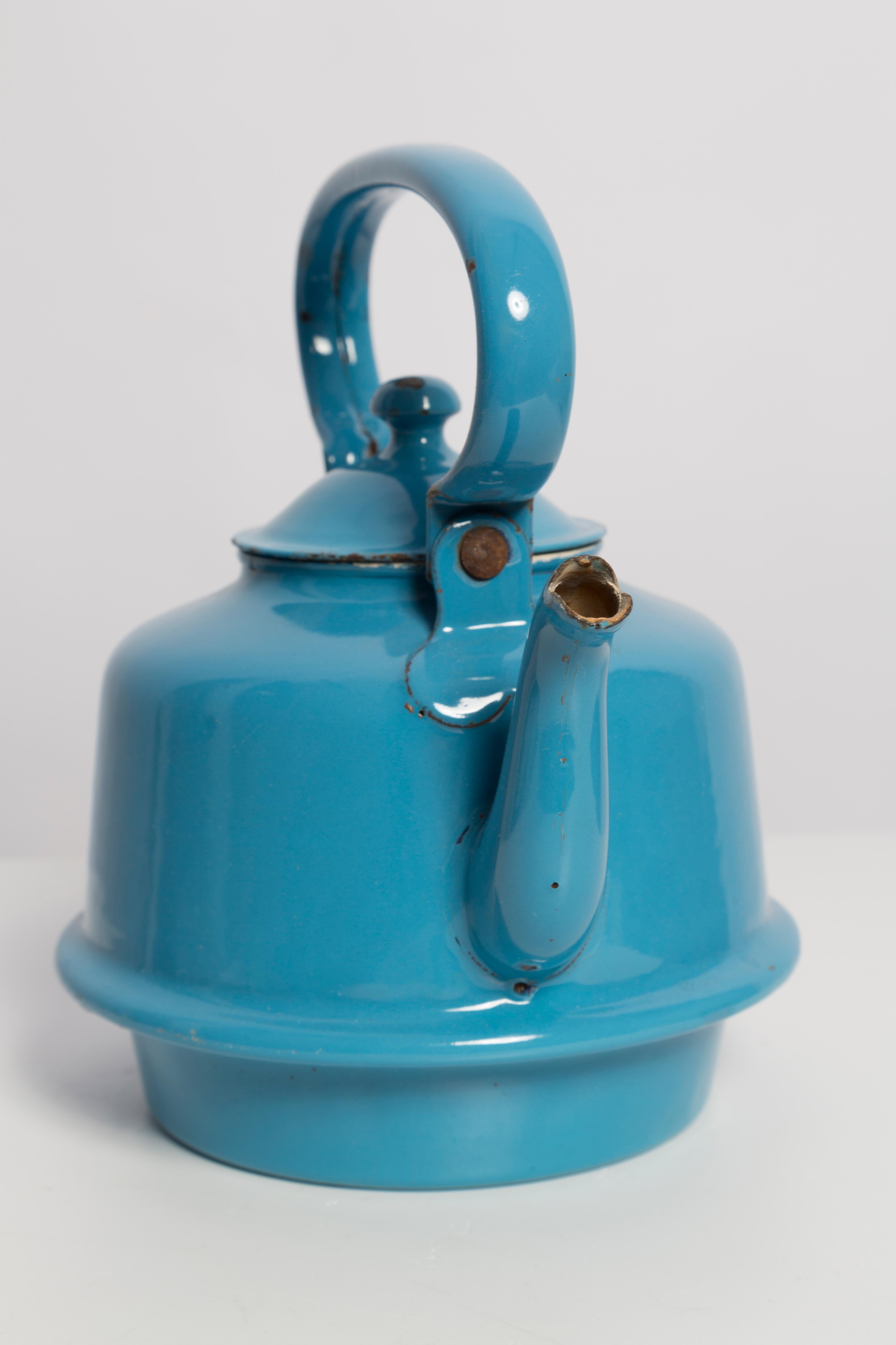 Mid-Century Enamel Tea Pot Blue Kettle, Europe, 1960s 1