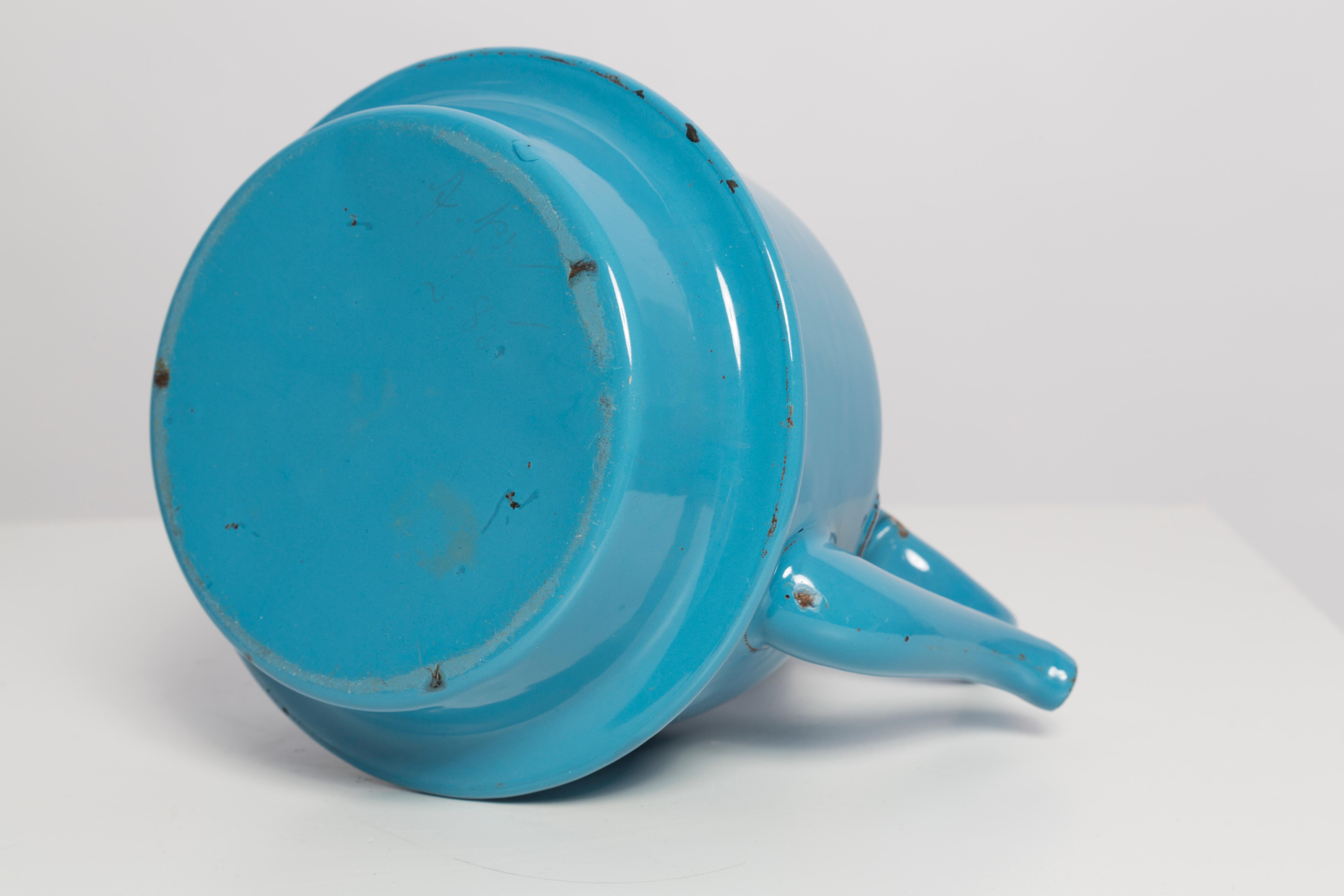 Mid-Century Enamel Tea Pot Blue Kettle, Europe, 1960s 2