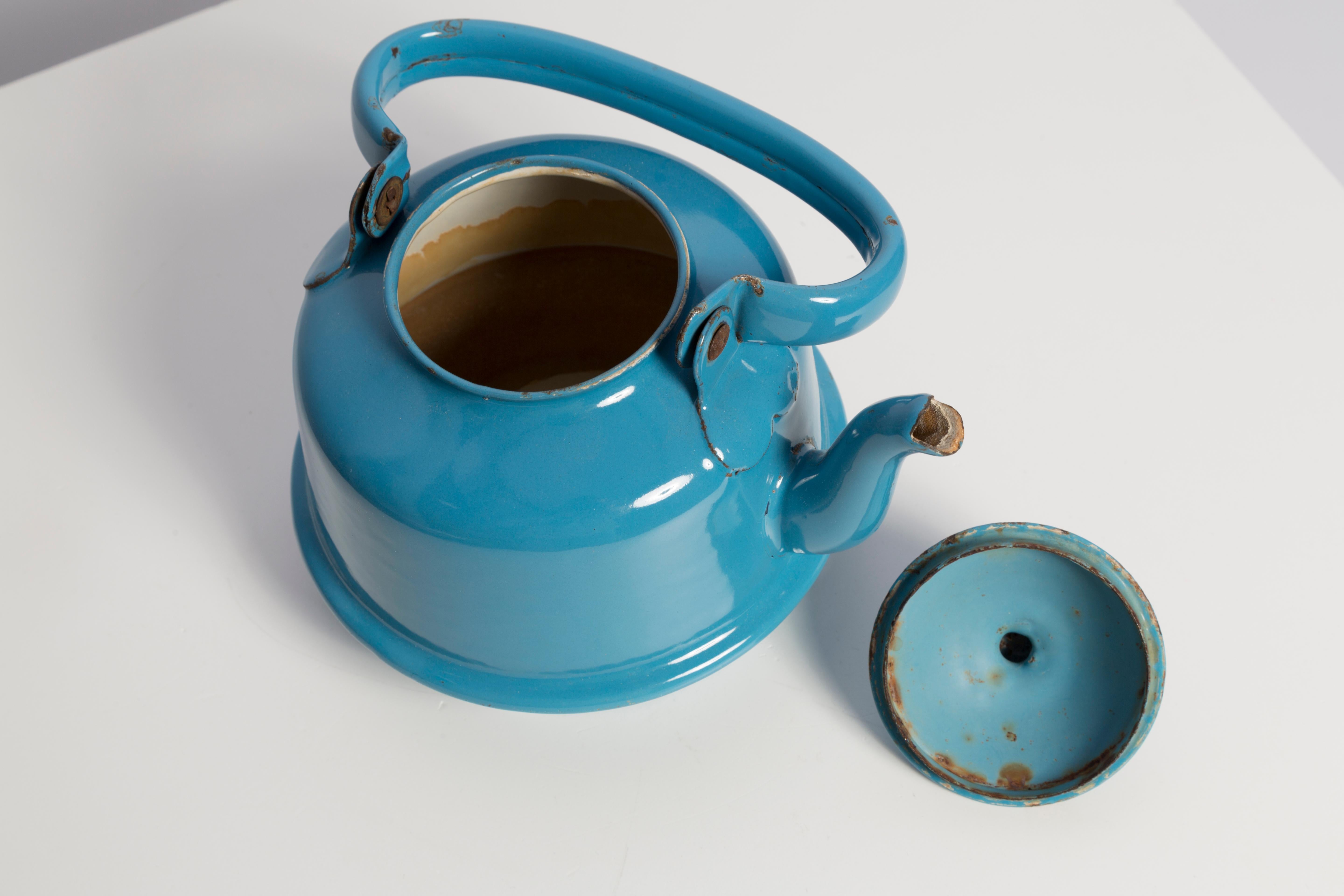 Mid-Century Enamel Tea Pot Blue Kettle, Europe, 1960s 4
