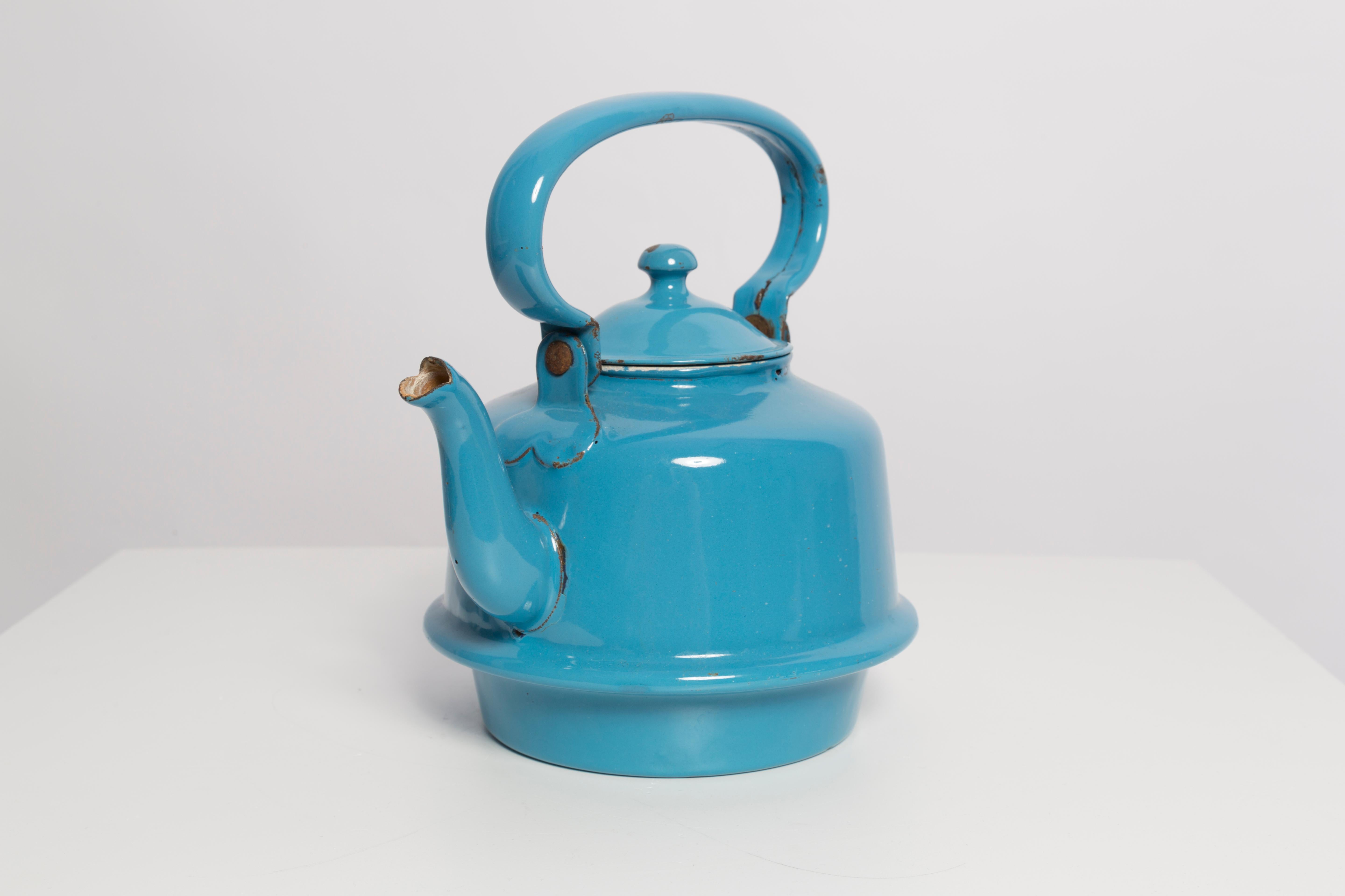 Danish Mid-Century Enamel Tea Pot Blue Kettle, Europe, 1960s
