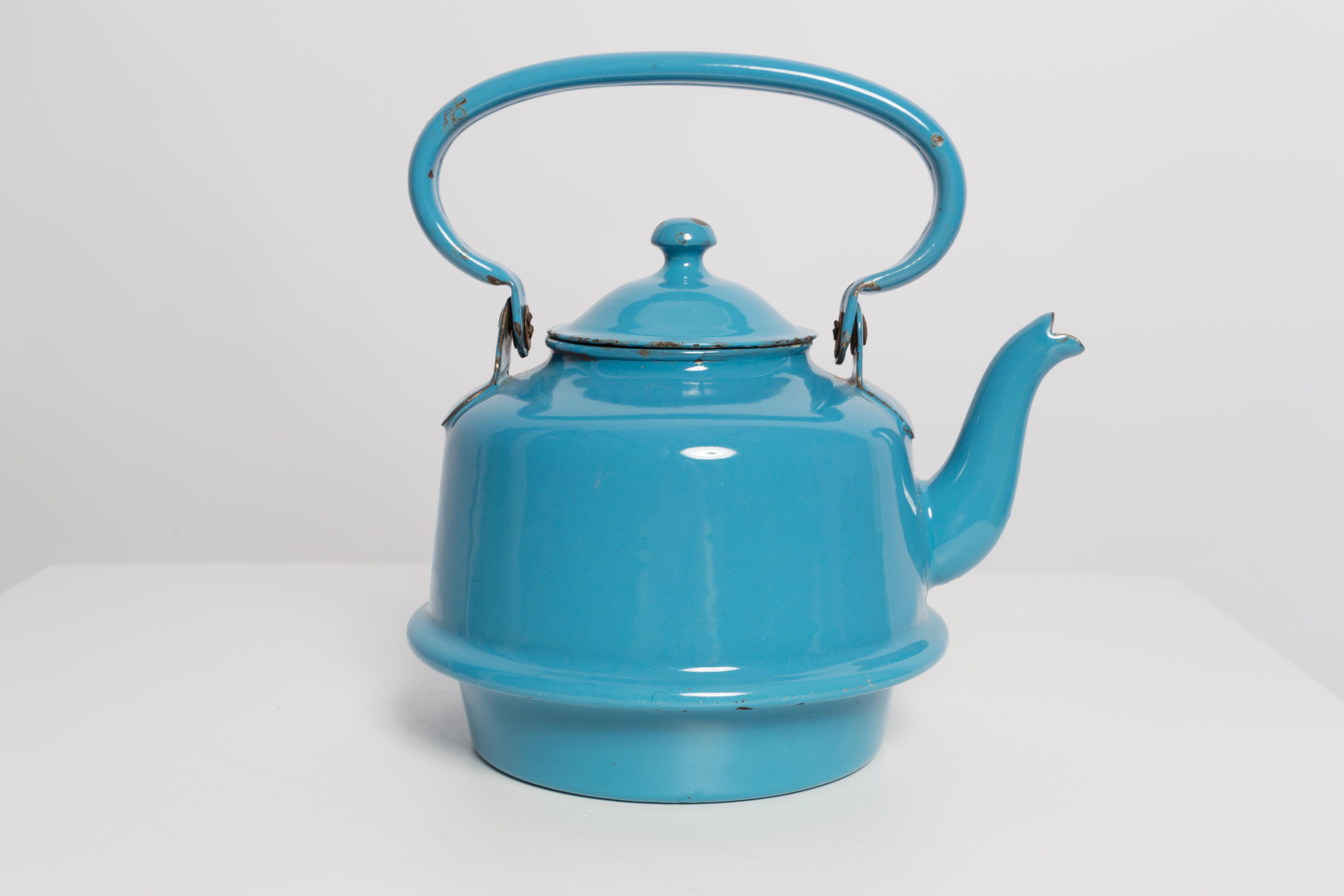 20th Century Mid-Century Enamel Tea Pot Blue Kettle, Europe, 1960s
