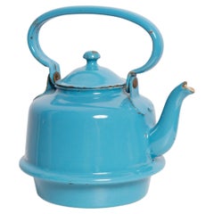 Retro Mid-Century Enamel Tea Pot Blue Kettle, Europe, 1960s