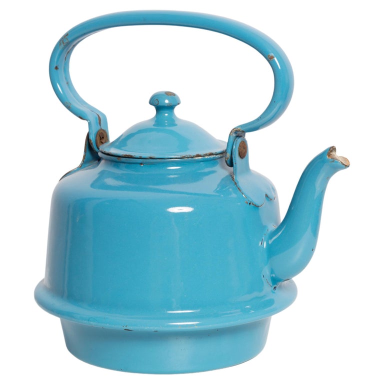 MidCentury Enamel Tea Pot Blue Kettle, Europe, 1960s at 1stDibs