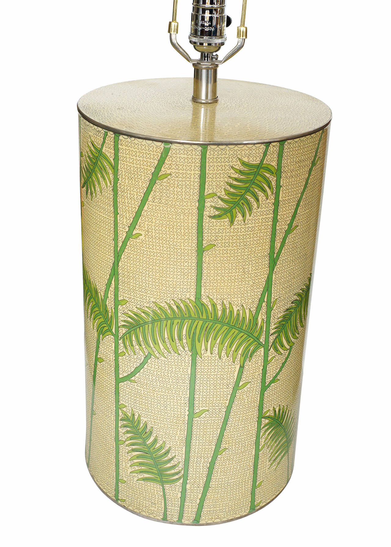 Midcentury Enameled Cloisonné Tropical Palm Table Lamp In Excellent Condition In Van Nuys, CA