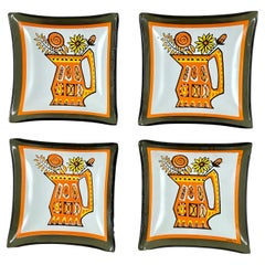 Mid-Century Enameled Glass Tea Bag Holders, set of four