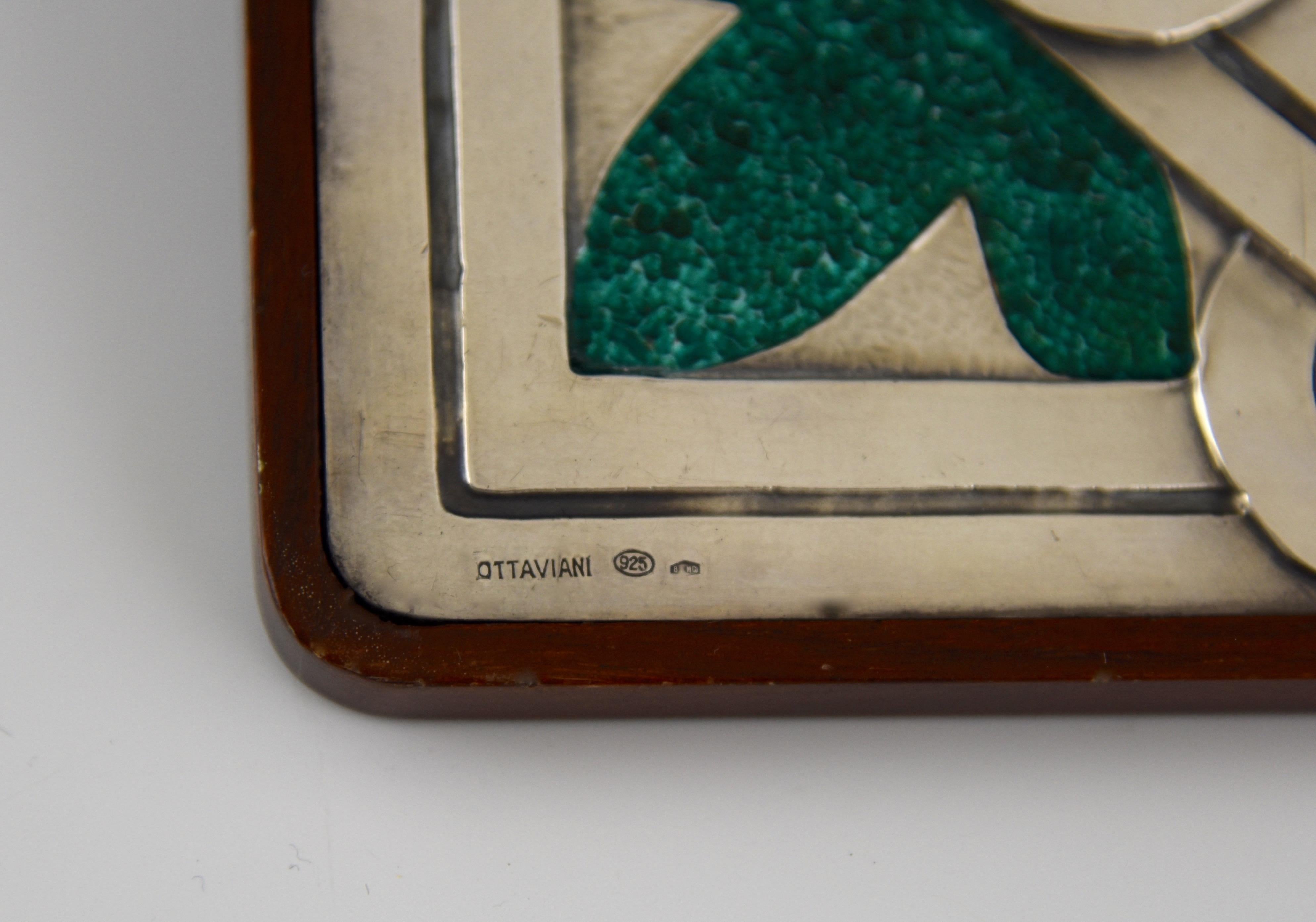 Midcentury Enamelled Sterling Silver and Wood Box Ottaviani, 1960 1