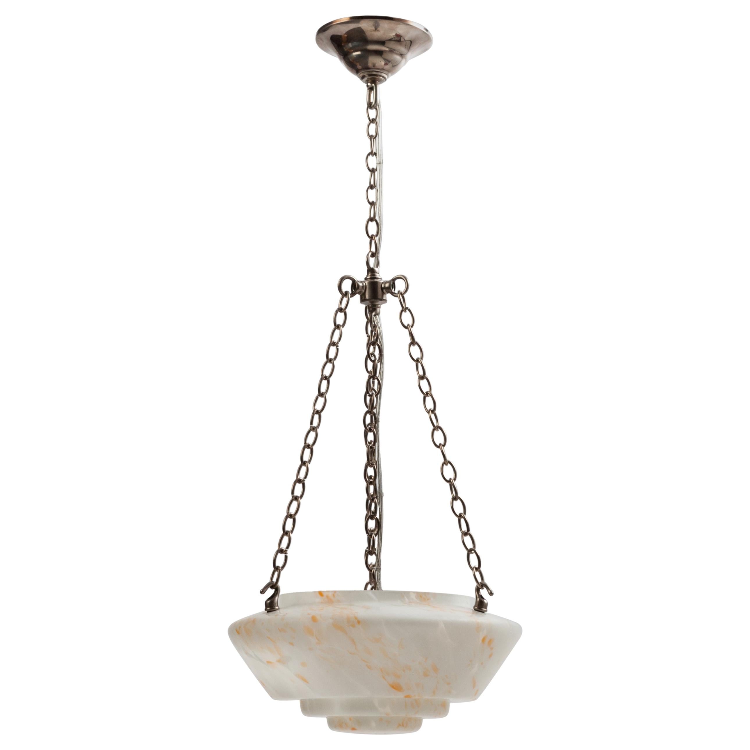 Mid-Century Modern End-Of-Day Art Glass and Nickel Pendant Light, Circa 1950s