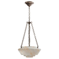 Vintage Mid-Century Modern End-Of-Day Art Glass and Nickel Pendant Light, Circa 1950s