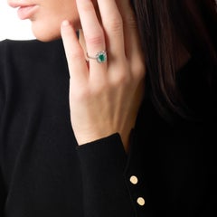 Mid Century English 0.60 emerald diamond 18k white gold ring