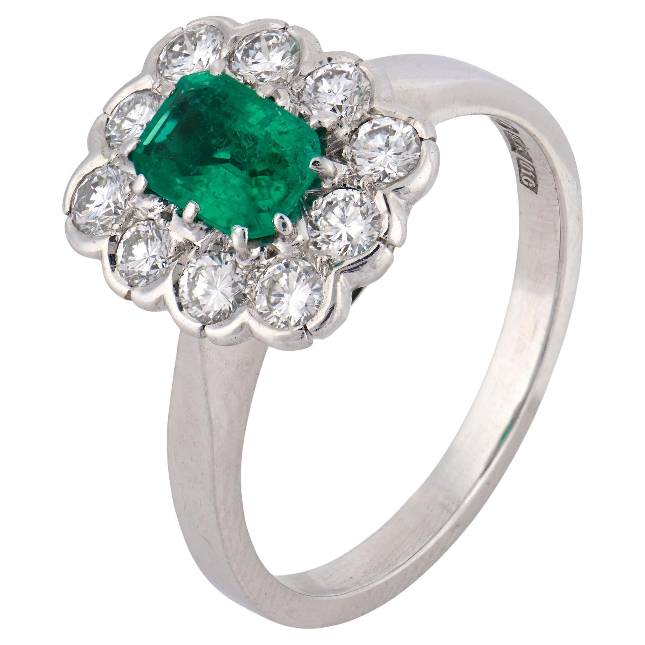 Mid Century English 0.60 emerald diamond 18k white gold ring