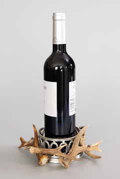 Mid-Century English Antler & Silver Pewter Wine Coaster