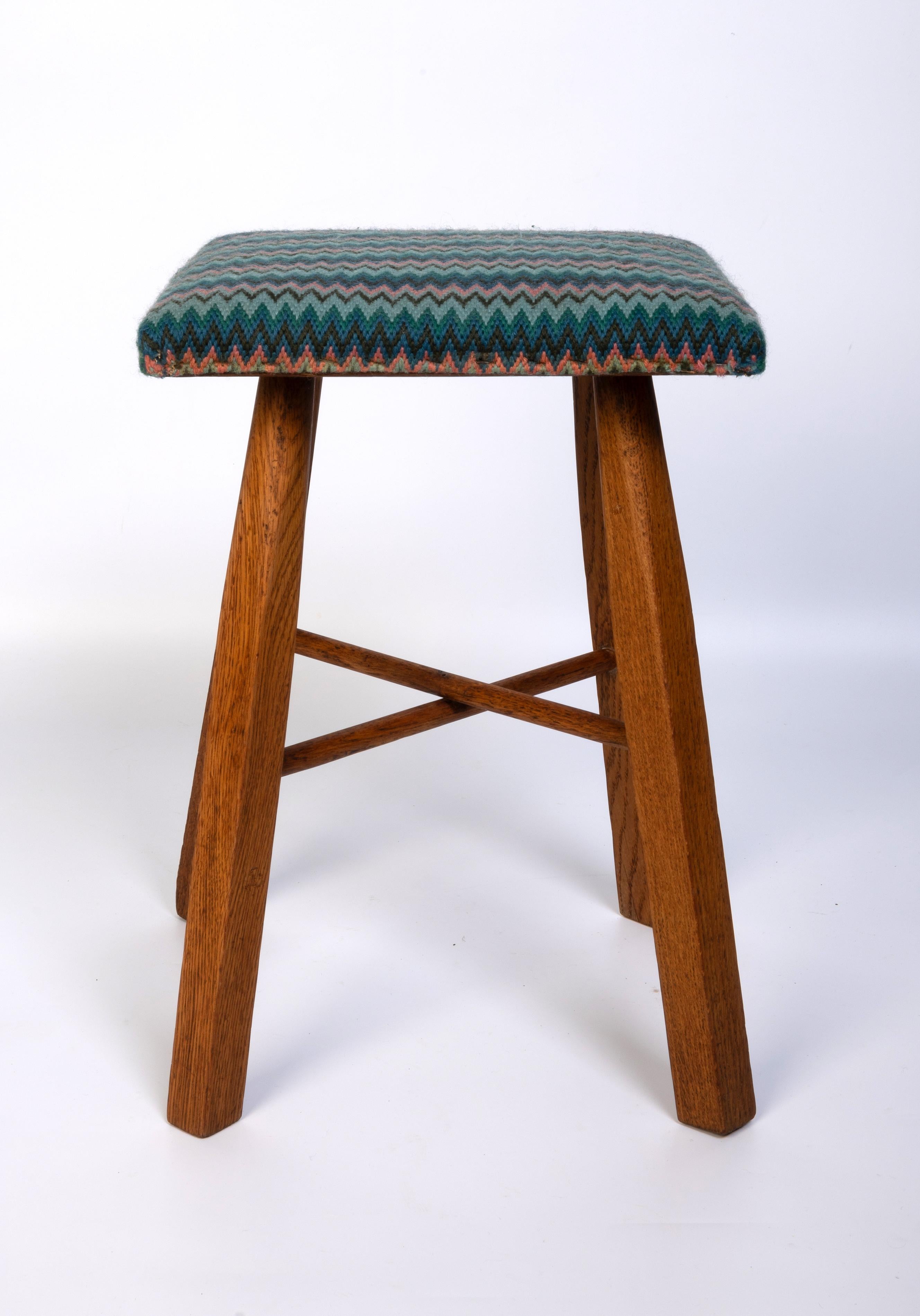 Mid Century English Arts And Crafts Oak Stool C.1950 For Sale 4