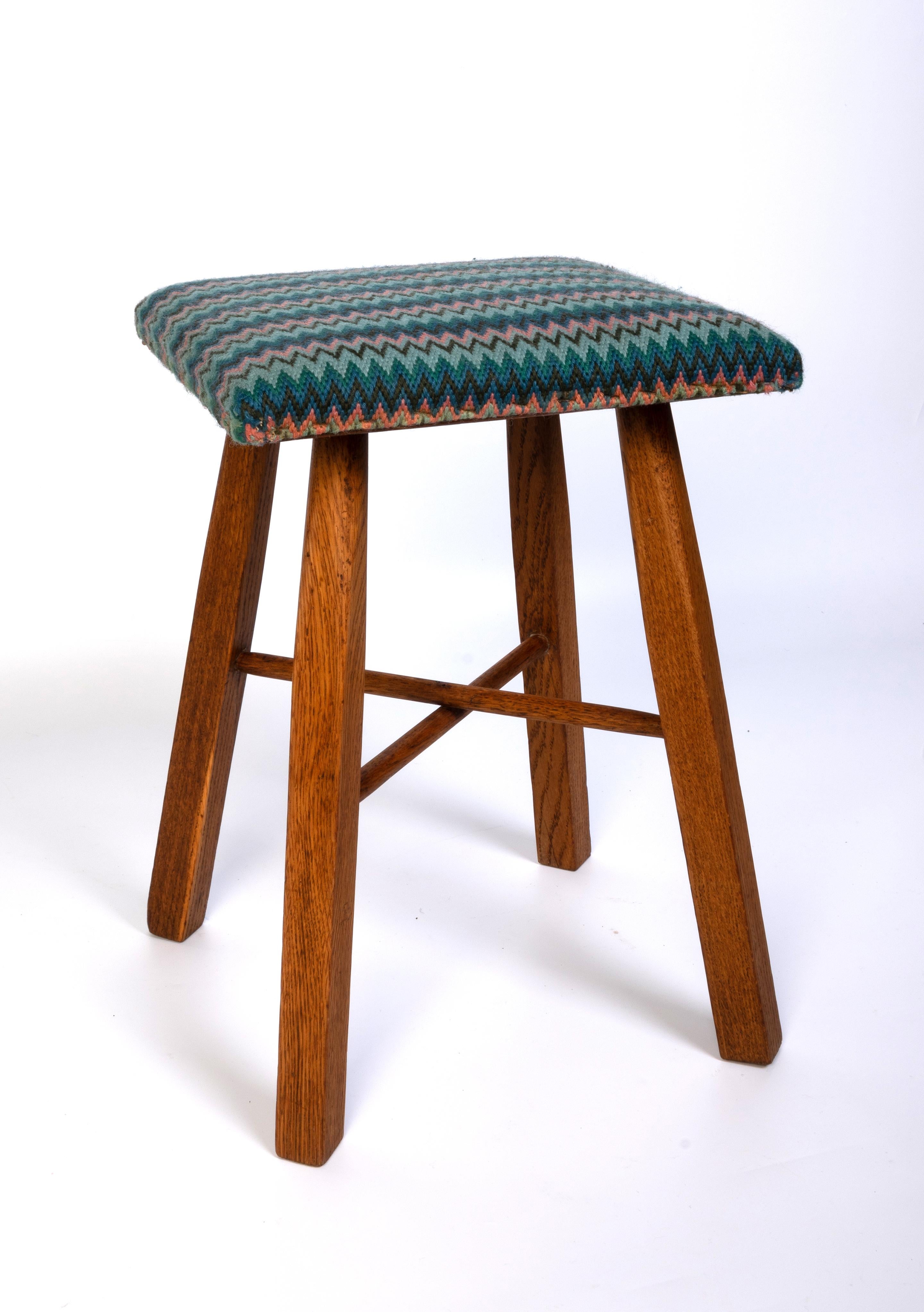 Arts and Crafts Mid Century English Arts And Crafts Oak Stool C.1950 For Sale