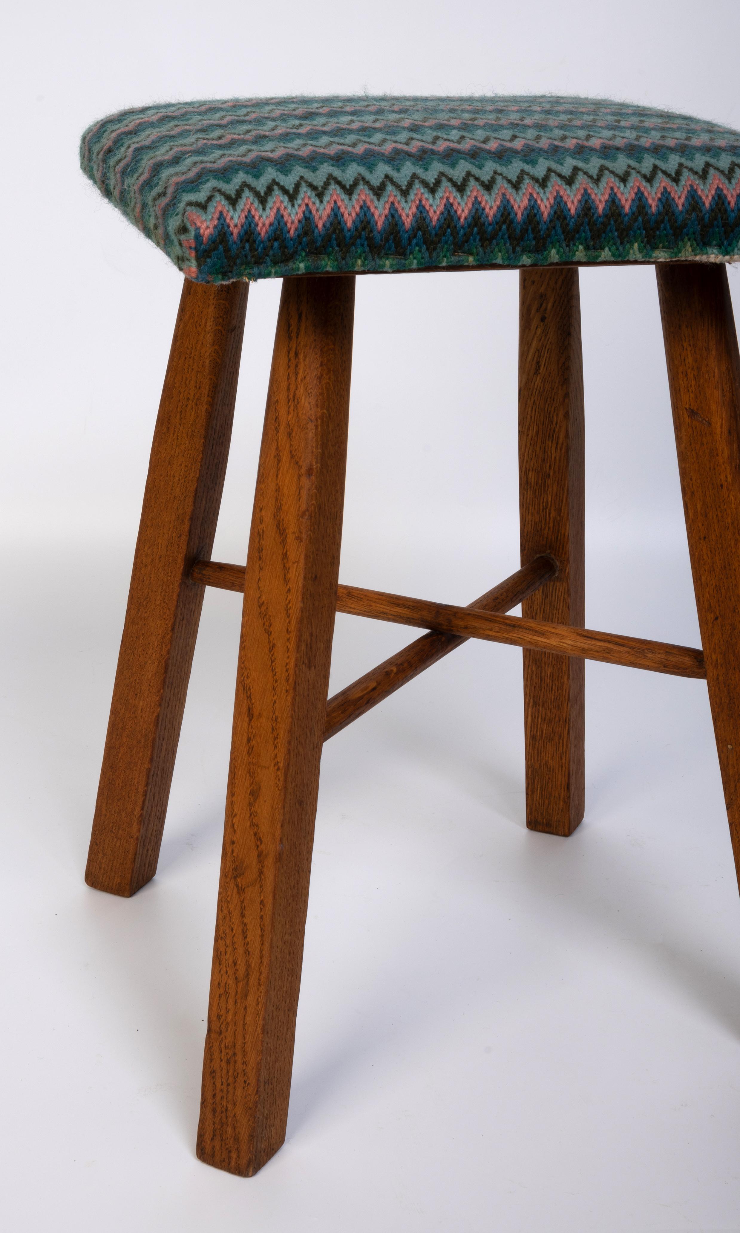 20th Century Mid Century English Arts And Crafts Oak Stool C.1950 For Sale