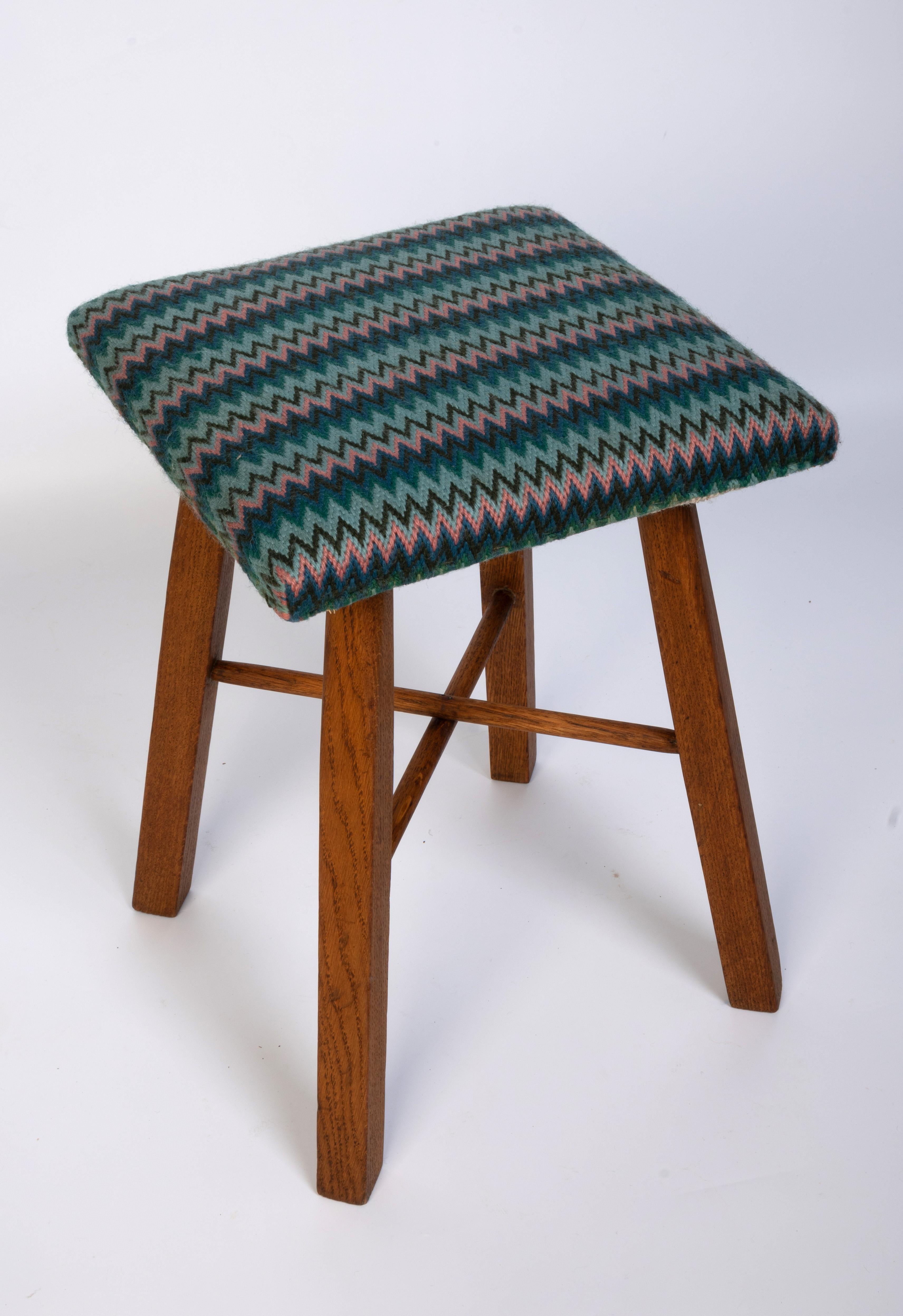 Mid Century English Arts And Crafts Oak Stool C.1950 For Sale 1