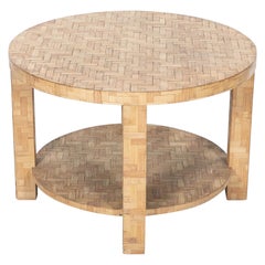 Mid Century English Bamboo Marquetry Two-Tier Coffee Table