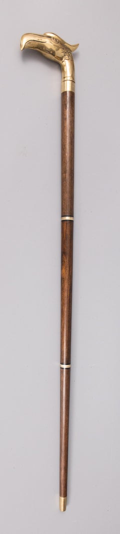 Mid-Century English Brass Eagle Walnut Tippling Walking Stick with Hidden Flask