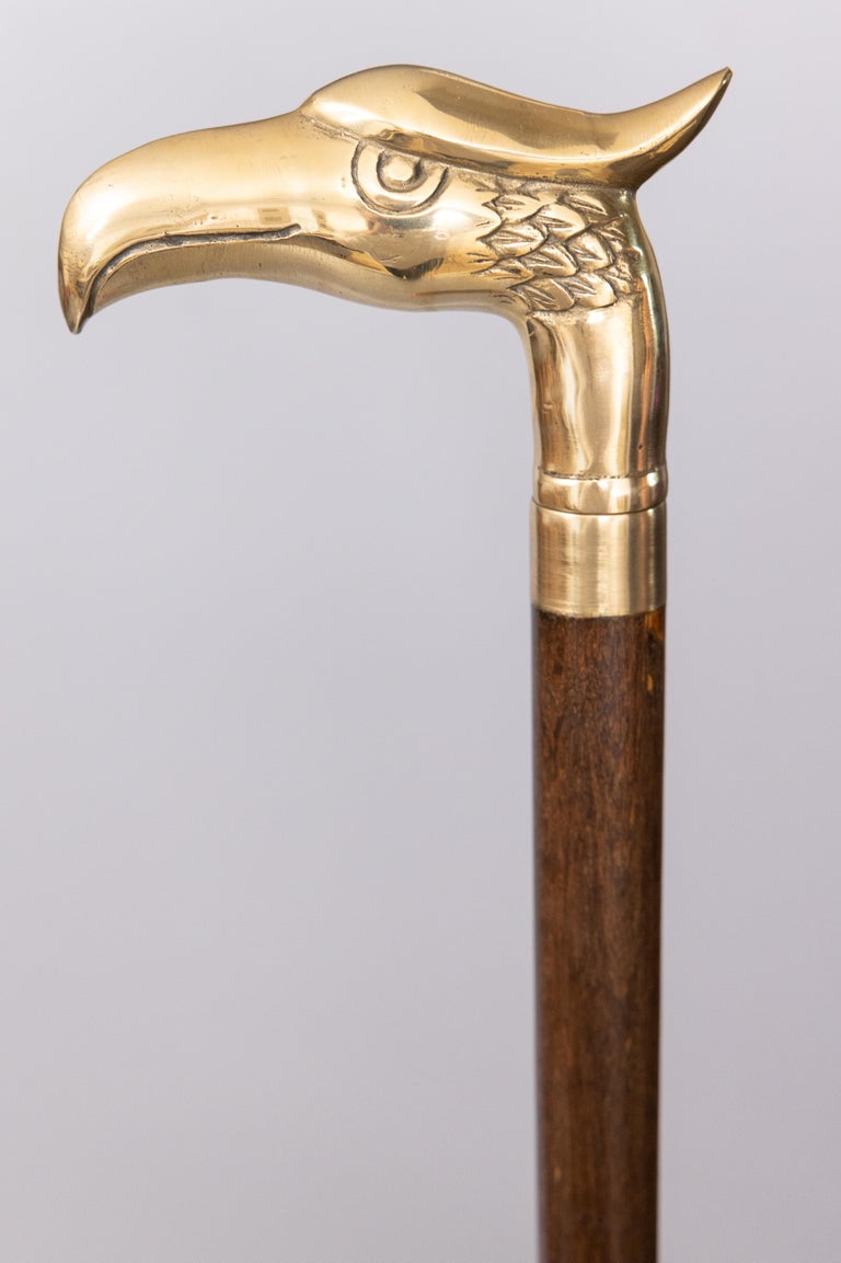 MidCentury English Brass Eagle Walnut Tippling Walking Stick with