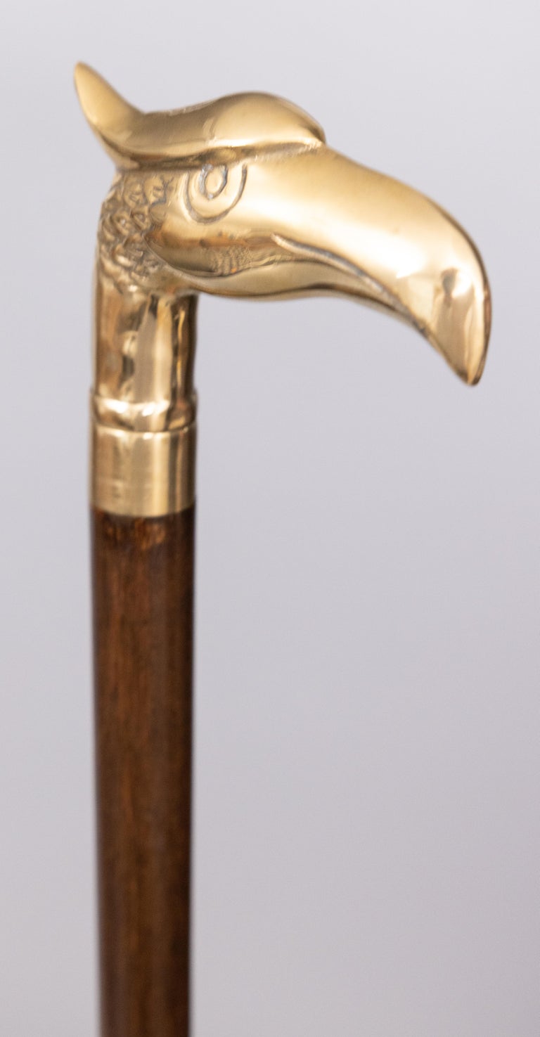 MidCentury English Brass Eagle Walnut Tippling Walking Stick with