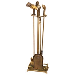 Mid-Century English Brass Golf-Themed Fireplace Serviteur Tool Set