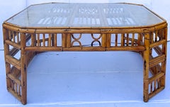 Midcentury English Brighton Pavilion Style Burnt Bamboo Coffee Table